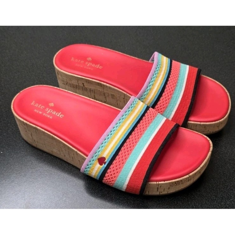 KATE SPADE WEDGE BREEZE SLIP ON SANDALS Platform Beach Red Woman 9.5 Coastal